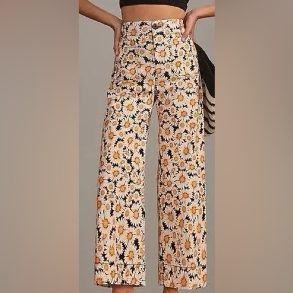 Maeve Collette Cropped Linen Daisy Pants